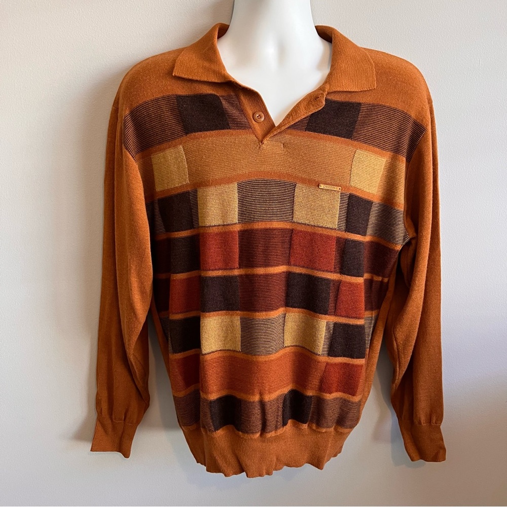 Crocodile International Men's Size L Multicolor Brown Collared LS Sweater